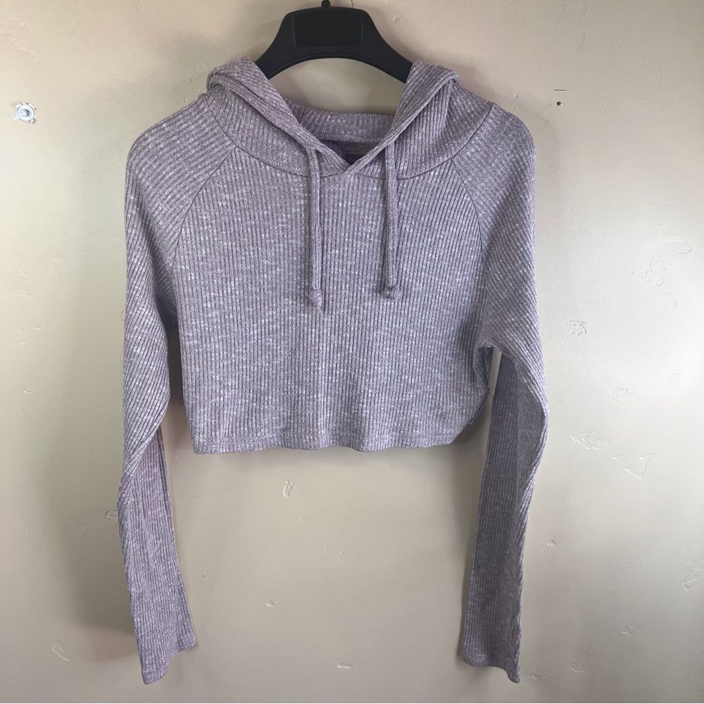 Gymshark Womens Hooded Cropped Ribbed Knit Sweater Size Medium Beige Streetwear‎